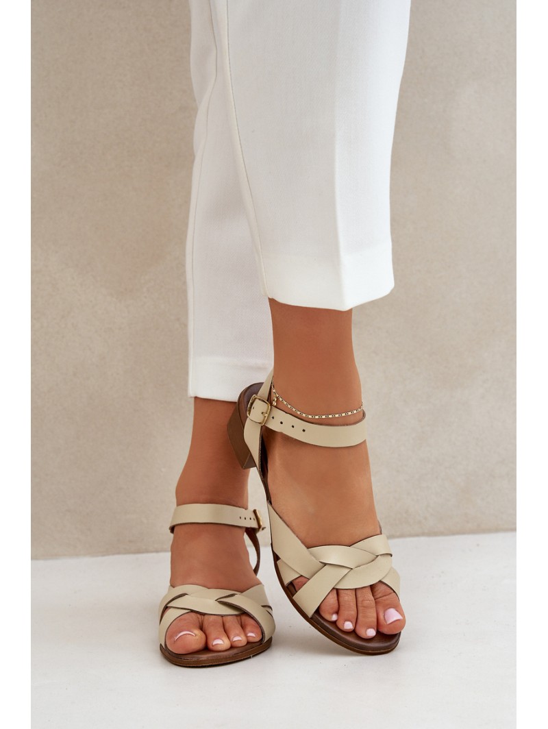 Leather Sandals On A Delicate Heel Light Beige Zazoo 40372