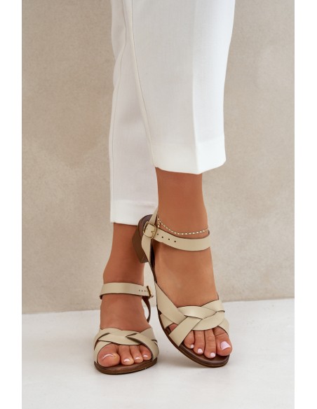 Leather Sandals On A Delicate Heel Light Beige Zazoo 40372