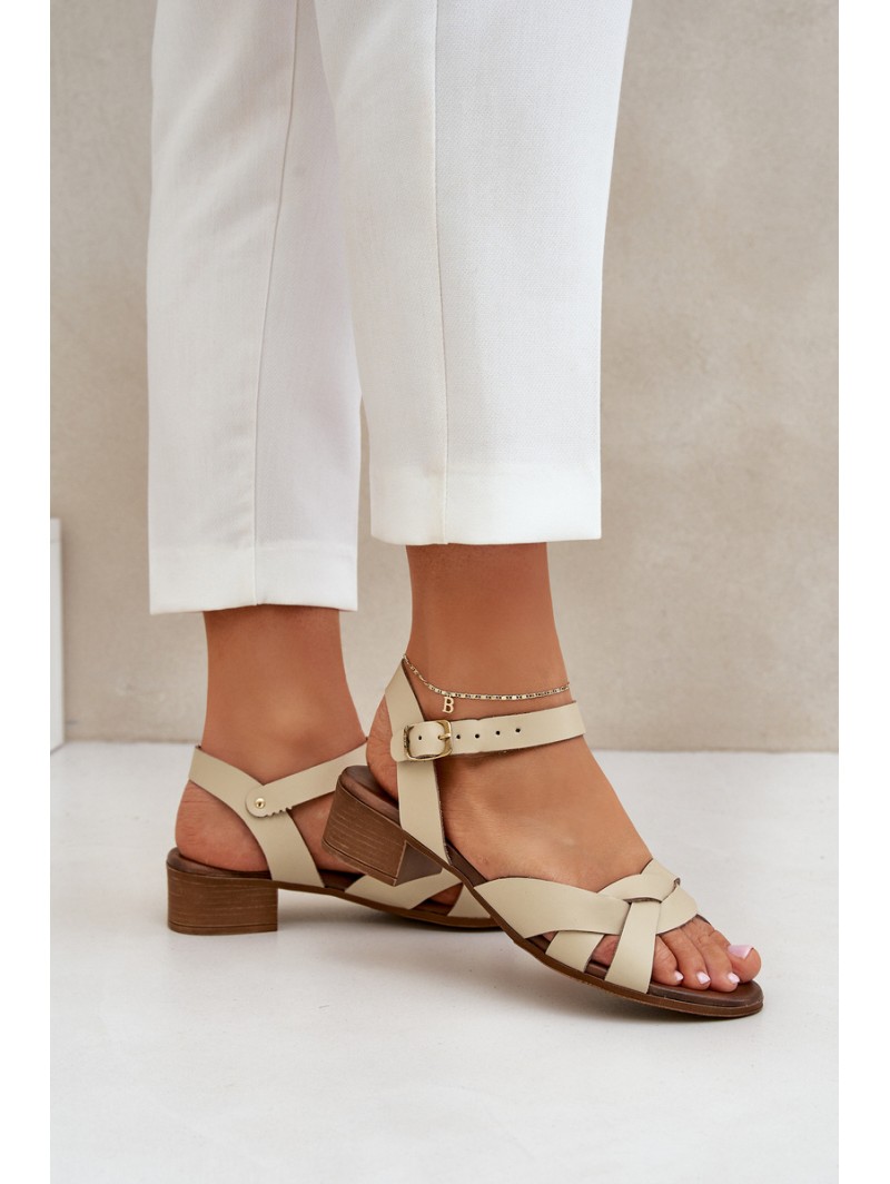 Leather Sandals On A Delicate Heel Light Beige Zazoo 40372