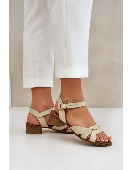 Leather Sandals On A Delicate Heel Light Beige Zazoo 40372