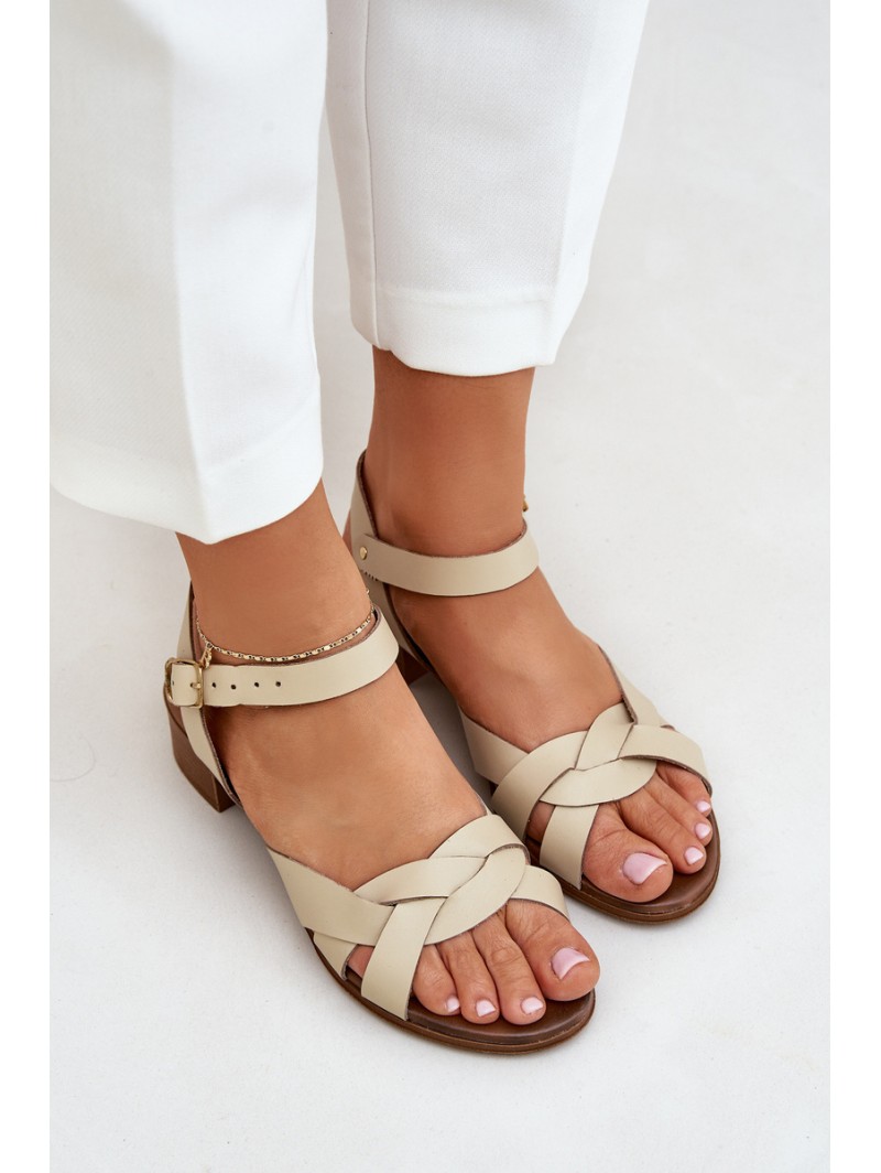 Leather Sandals On A Delicate Heel Light Beige Zazoo 40372