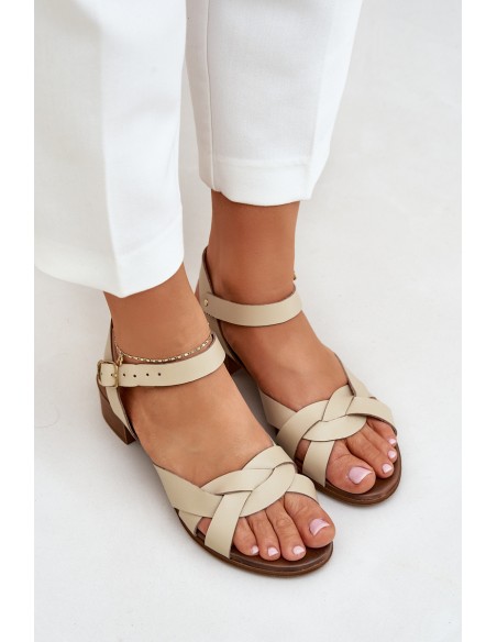 Leather Sandals On A Delicate Heel Light Beige Zazoo 40372
