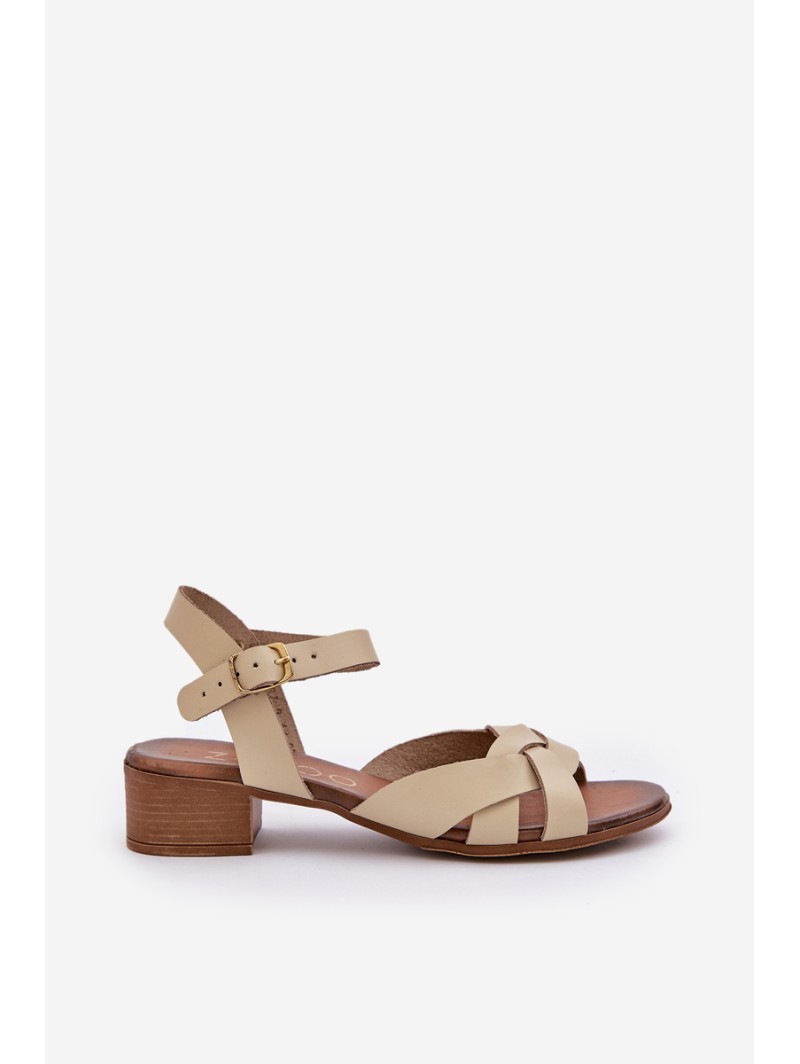 Leather Sandals On A Delicate Heel Light Beige Zazoo 40372