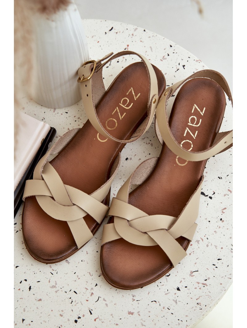 Leather Sandals On A Delicate Heel Light Beige Zazoo 40372