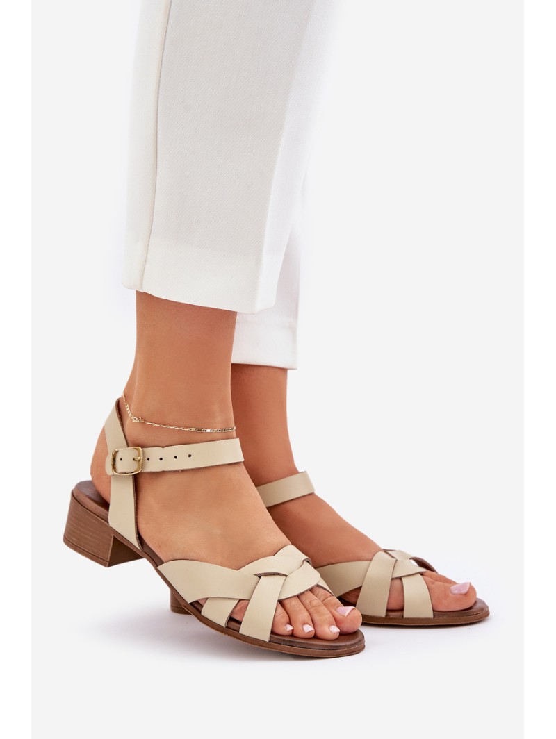 Leather Sandals On A Delicate Heel Light Beige Zazoo 40372
