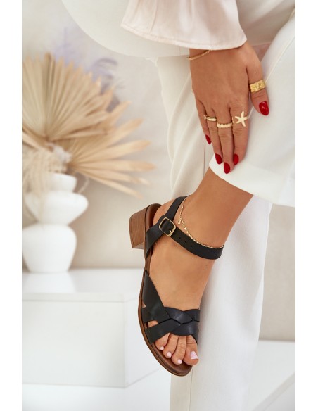 Leather Sandals On A Delicate Heel Zazoo 40372 Black