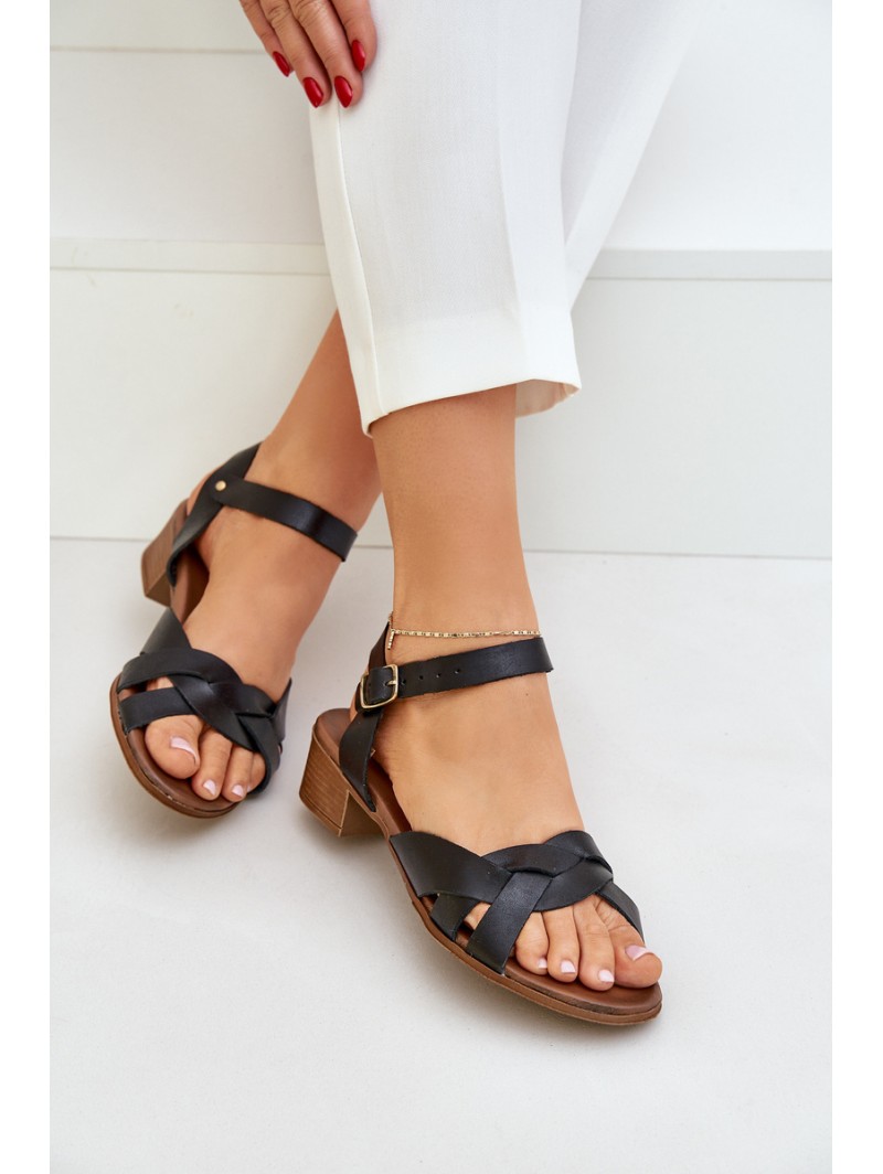 Leather Sandals On A Delicate Heel Zazoo 40372 Black