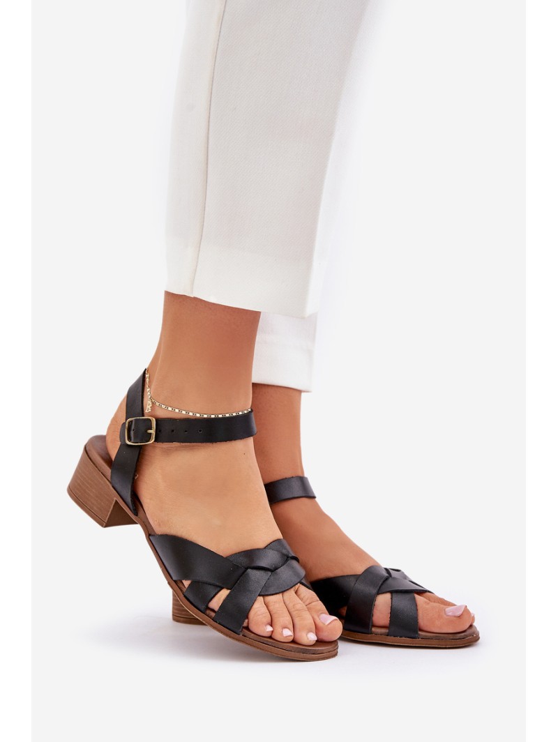 Leather Sandals On A Delicate Heel Zazoo 40372 Black