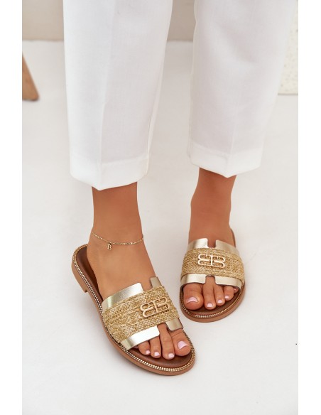 Leather sandals with decorative detail and braiding Zazoo 40426 gold