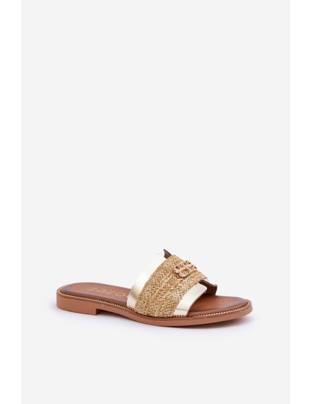 Leather sandals with decorative detail and braiding Zazoo 40426 gold