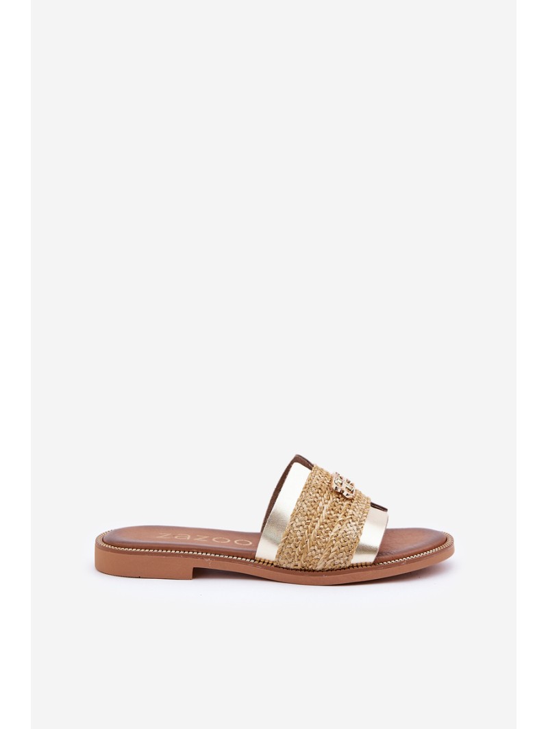 Leather sandals with decorative detail and braiding Zazoo 40426 gold