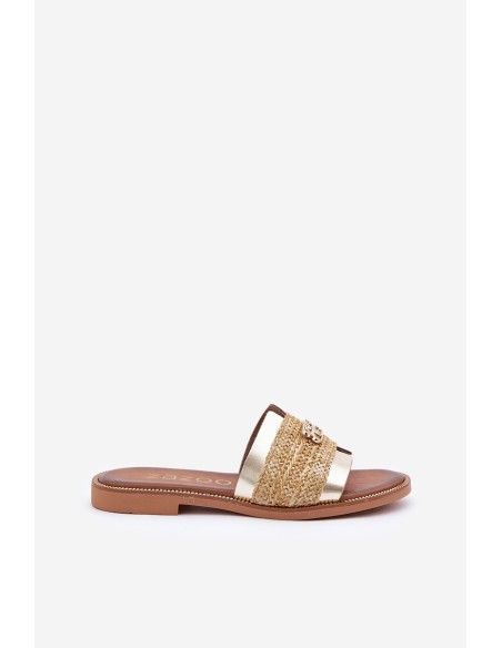 Leather sandals with decorative detail and braiding Zazoo 40426 gold
