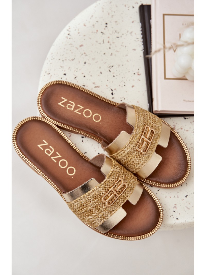 Leather sandals with decorative detail and braiding Zazoo 40426 gold