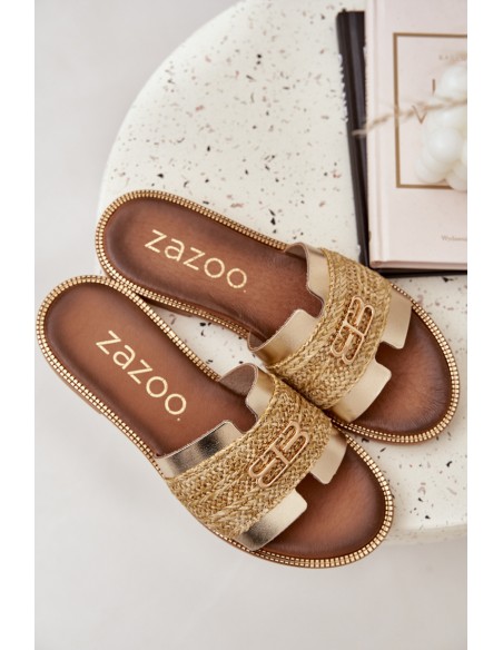 Leather sandals with decorative detail and braiding Zazoo 40426 gold