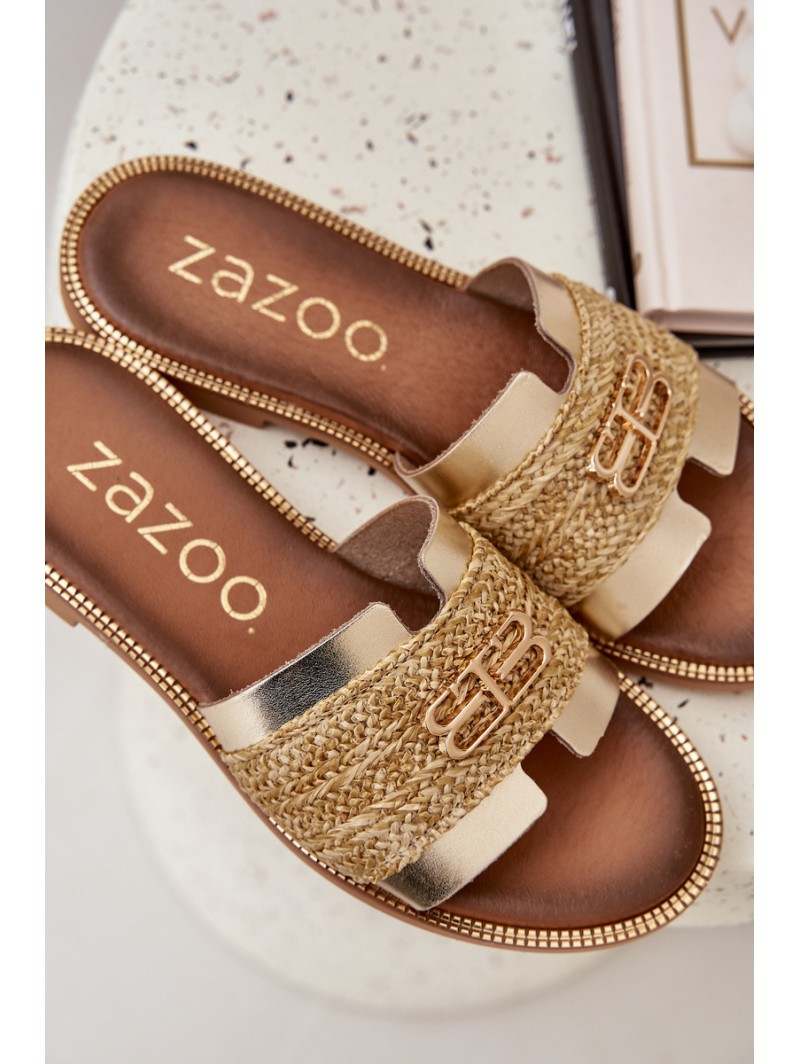 Leather sandals with decorative detail and braiding Zazoo 40426 gold