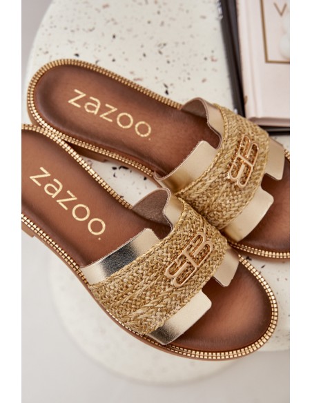 Leather sandals with decorative detail and braiding Zazoo 40426 gold