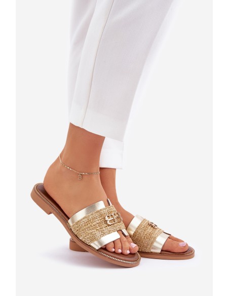 Leather sandals with decorative detail and braiding Zazoo 40426 gold