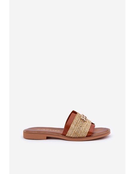 Leather Slippers With Decorative Detail And Braiding Brown Zazoo 40426
