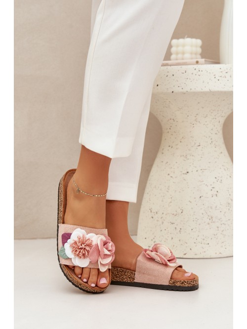 Women Sandals With Flowers On Cork Platform Pink Zinrosa