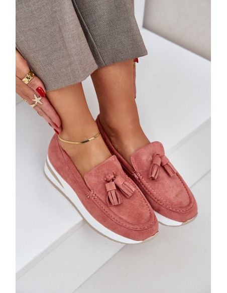 Mocasins On A Delicate Wedge Eco Suede Pink Challavia