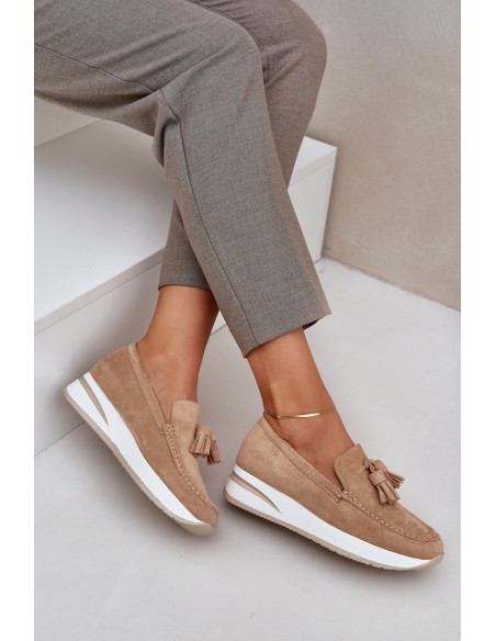 Mokasinai ant subtilaus pleišto Eco Suede Beige Challavia