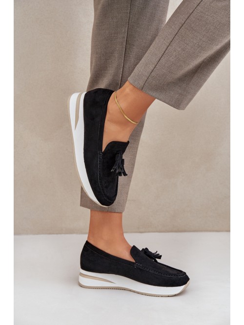 Moccasins On A Delicate Wedge Eco Suede Black Challavia