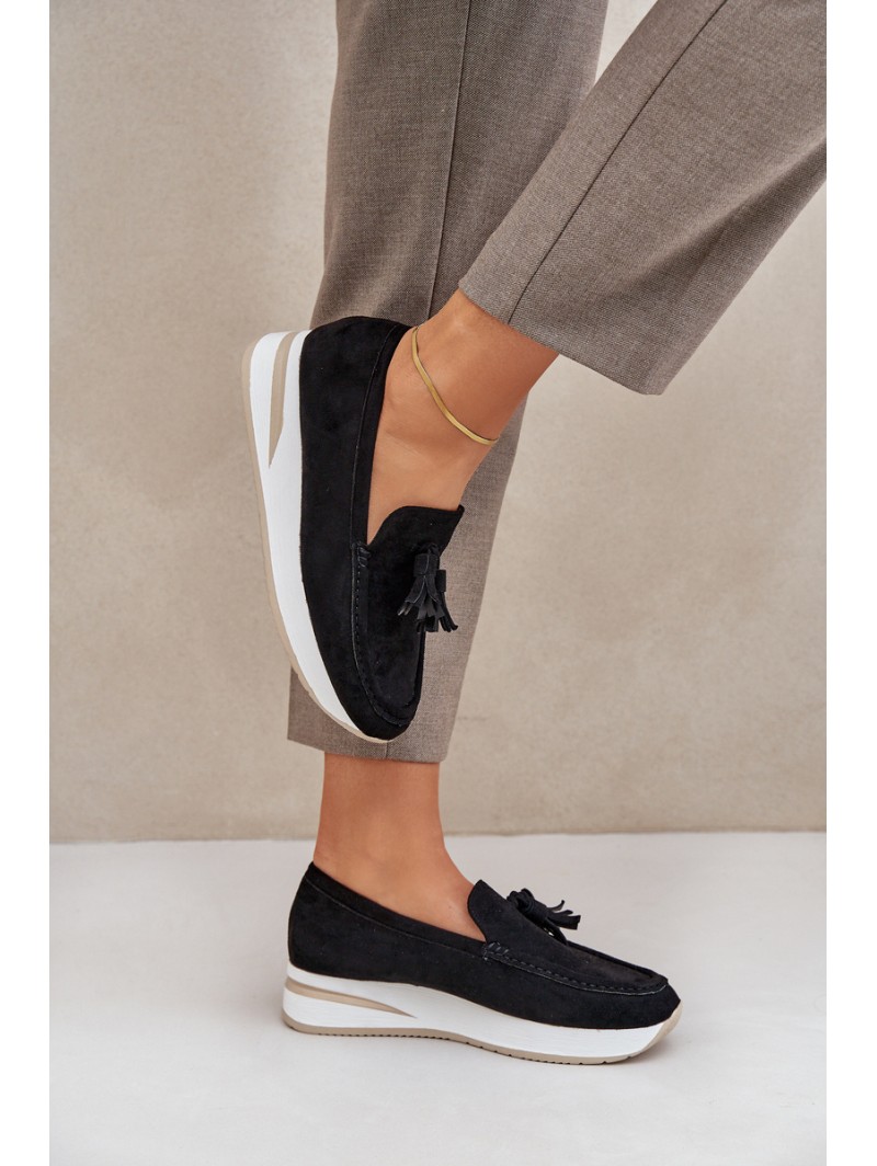 Moccasins On A Delicate Wedge Eco Suede Black Challavia