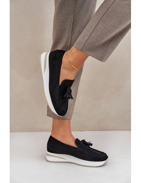 Moccasins On A Delicate Wedge Eco Suede Black Challavia