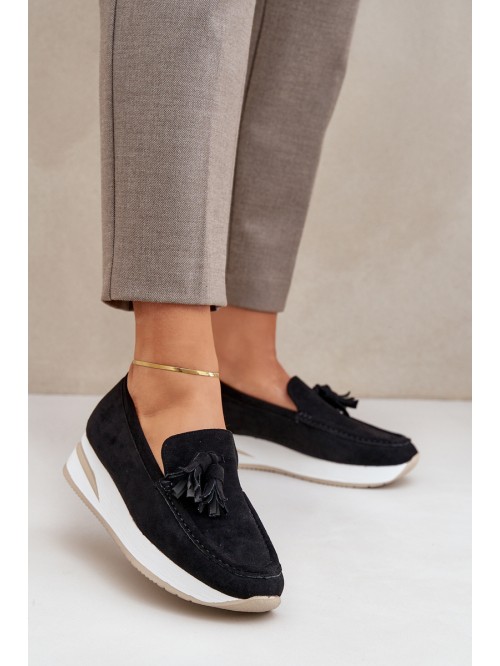 Moccasins On A Delicate Wedge Eco Suede Black Challavia 2
