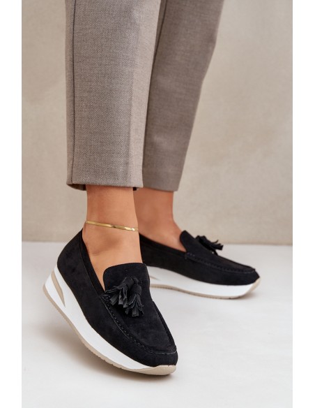 Moccasins On A Delicate Wedge Eco Suede Black Challavia