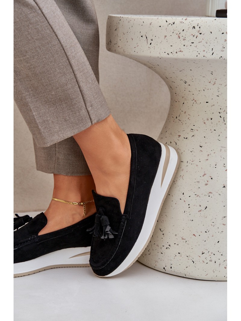 Moccasins On A Delicate Wedge Eco Suede Black Challavia