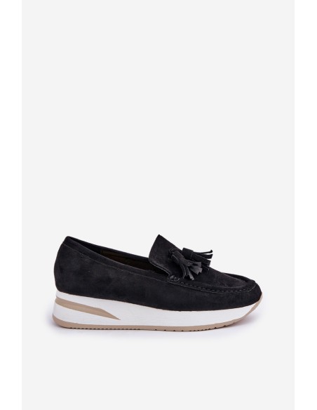 Moccasins On A Delicate Wedge Eco Suede Black Challavia