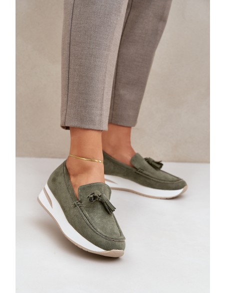 Mocasins On Delicate Wedge Eco Suede Green Challavia