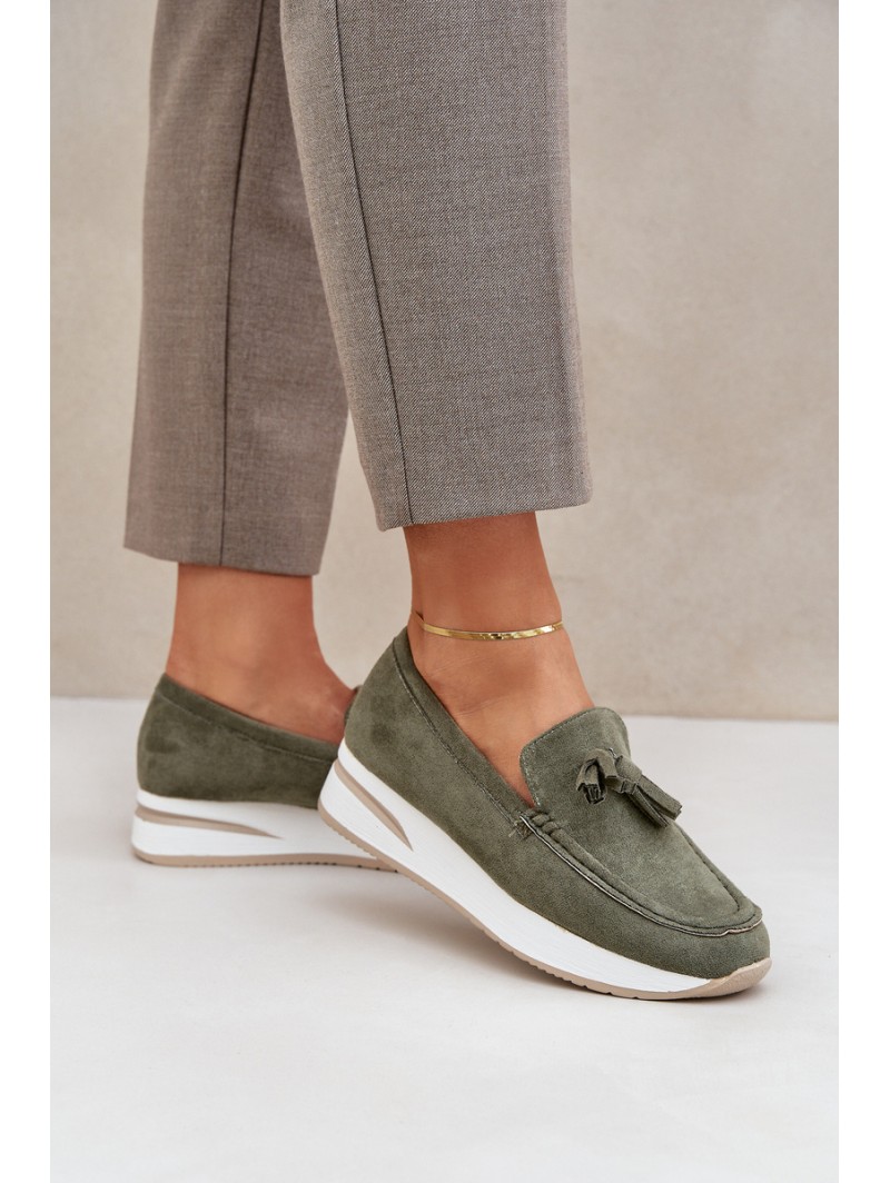 Mocasins On Delicate Wedge Eco Suede Green Challavia