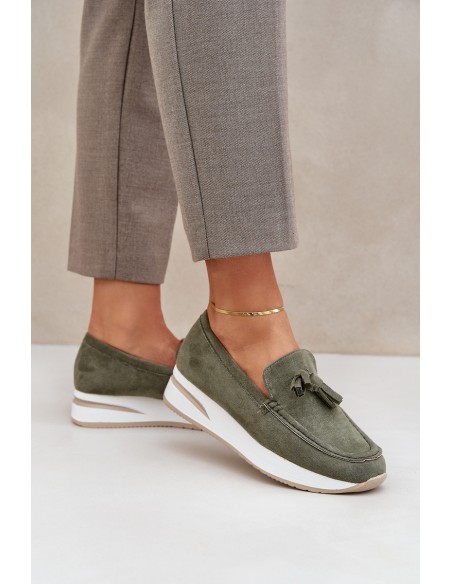 Mocasins On Delicate Wedge Eco Suede Green Challavia