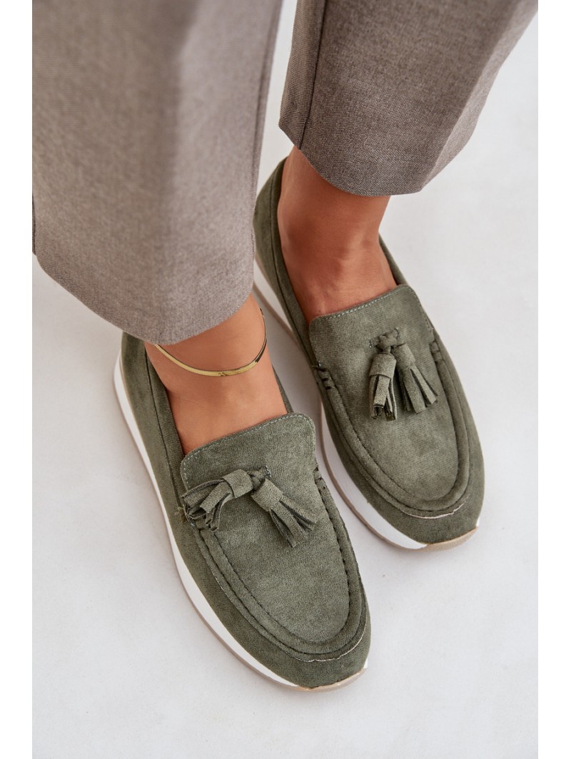 Mocasins On Delicate Wedge Eco Suede Green Challavia