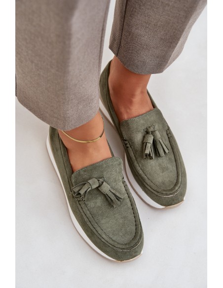 Mocasins On Delicate Wedge Eco Suede Green Challavia