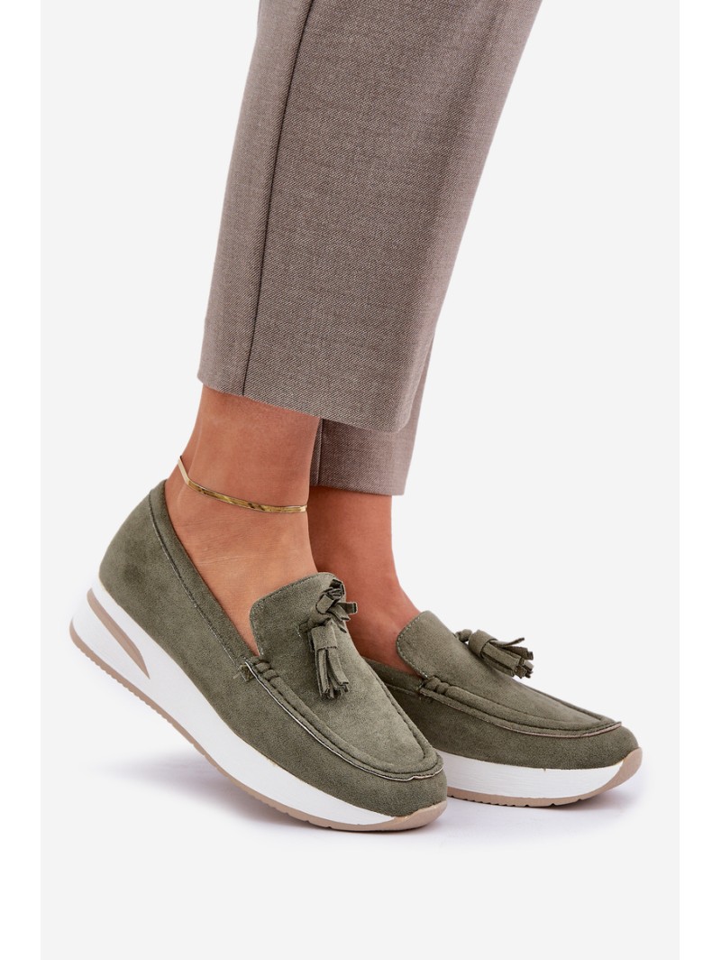 Mocasins On Delicate Wedge Eco Suede Green Challavia