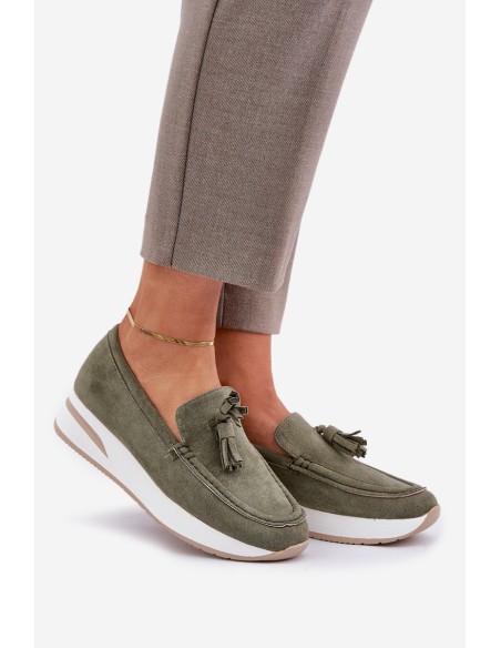 Mocasins On Delicate Wedge Eco Suede Green Challavia