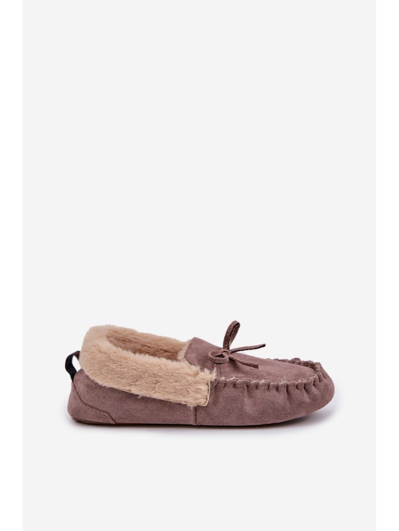 Ladies Moccasins Slippers With Fur Dark Beige Kleogoria