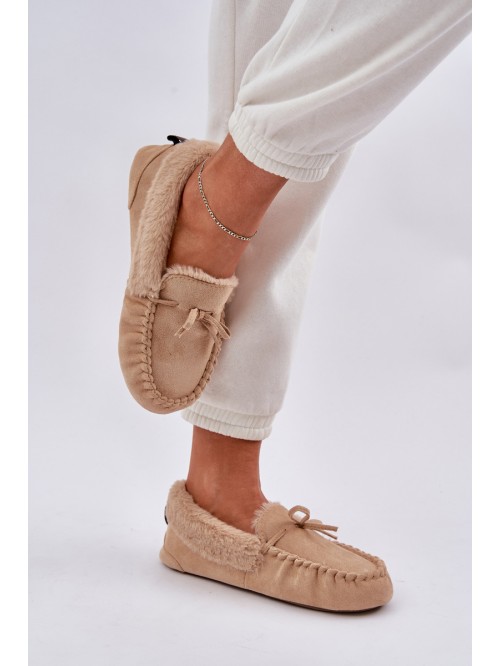 Moccasins Women's With Fur Beige Kleogoria