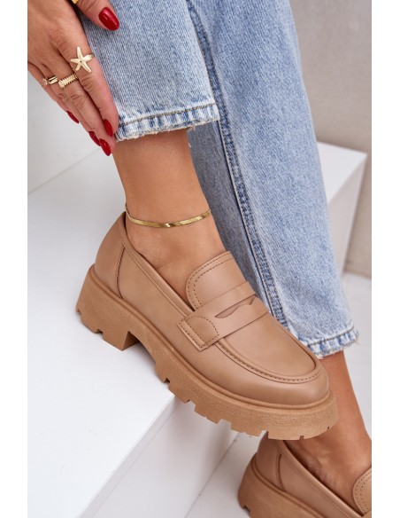 Ladies Moccasins Made Of Eco Leather Beige Sendall