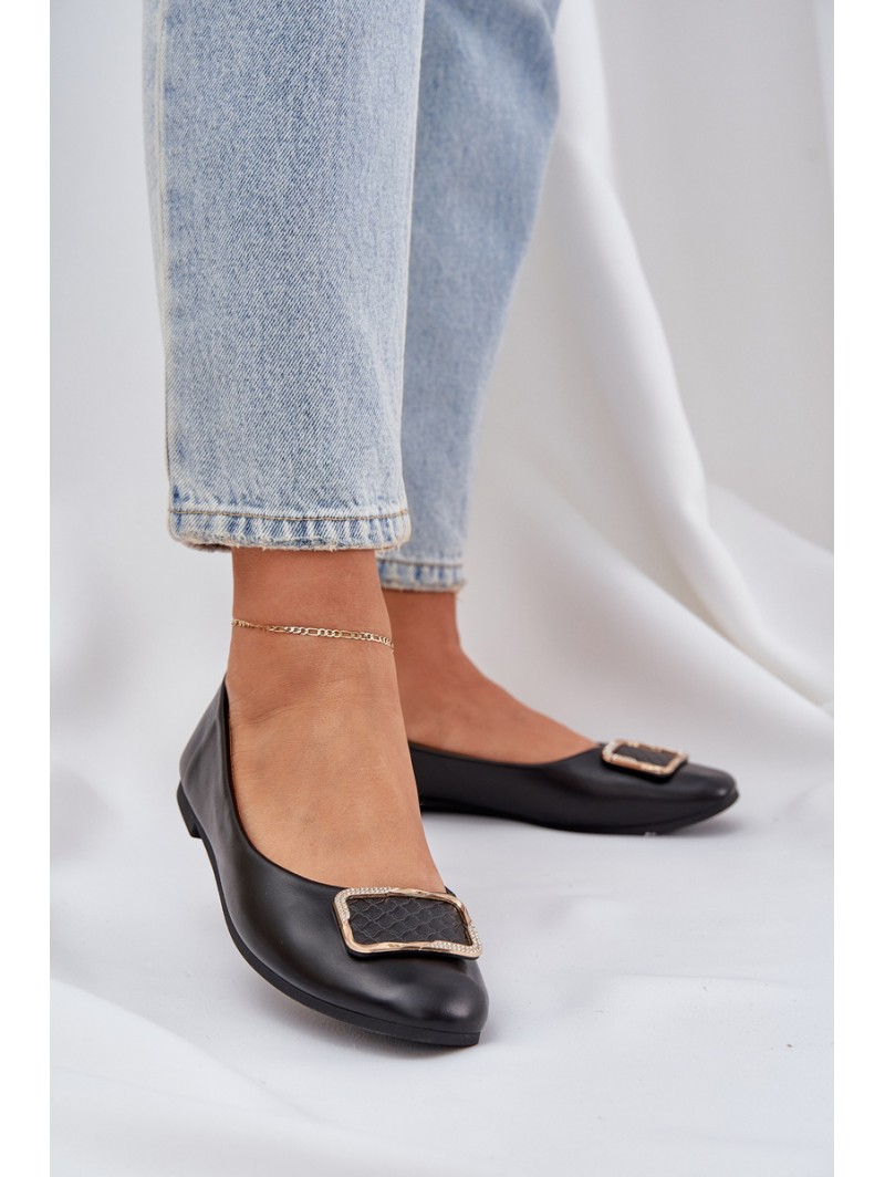 Eco leather ballet flats with decoration black Tulnelia
