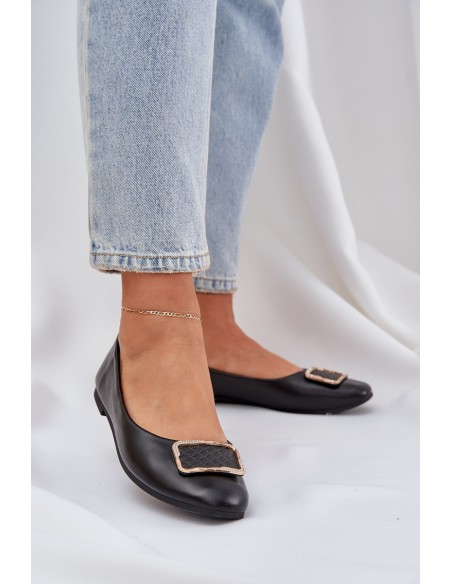 Eco leather ballet flats with decoration black Tulnelia