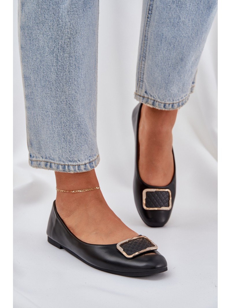 Eco leather ballet flats with decoration black Tulnelia