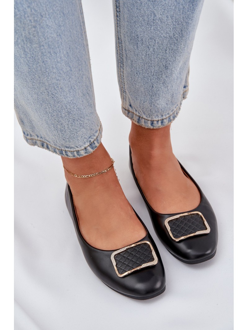 Eco leather ballet flats with decoration black Tulnelia