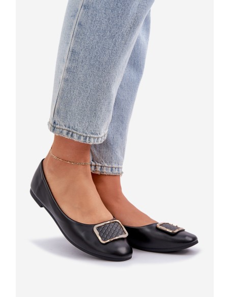 Eco leather ballet flats with decoration black Tulnelia