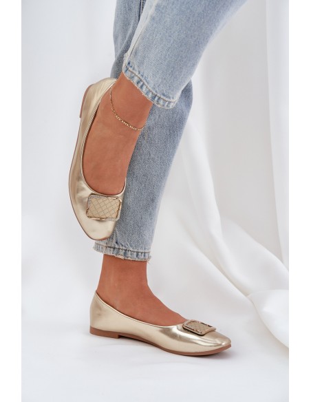 Eco Leather Ballerinas With Decoration Gold Tulnelia