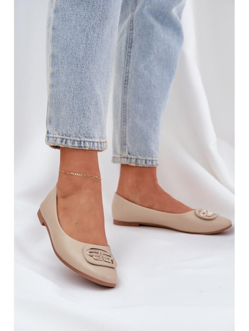 Ballet Flats On Flat Sole With Decoration Beige Ainoria
