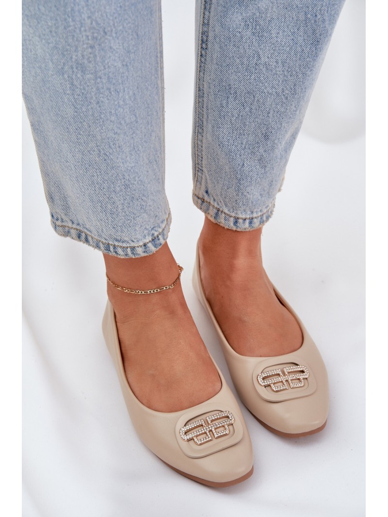 Ballet Flats On Flat Sole With Decoration Beige Ainoria